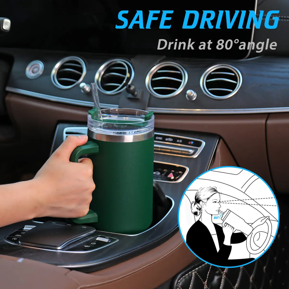 TaroKitc 40 oz Insulated Tumbler with Handle | Stainless Steel Travel Mug Keeps Cold 34H - view 2