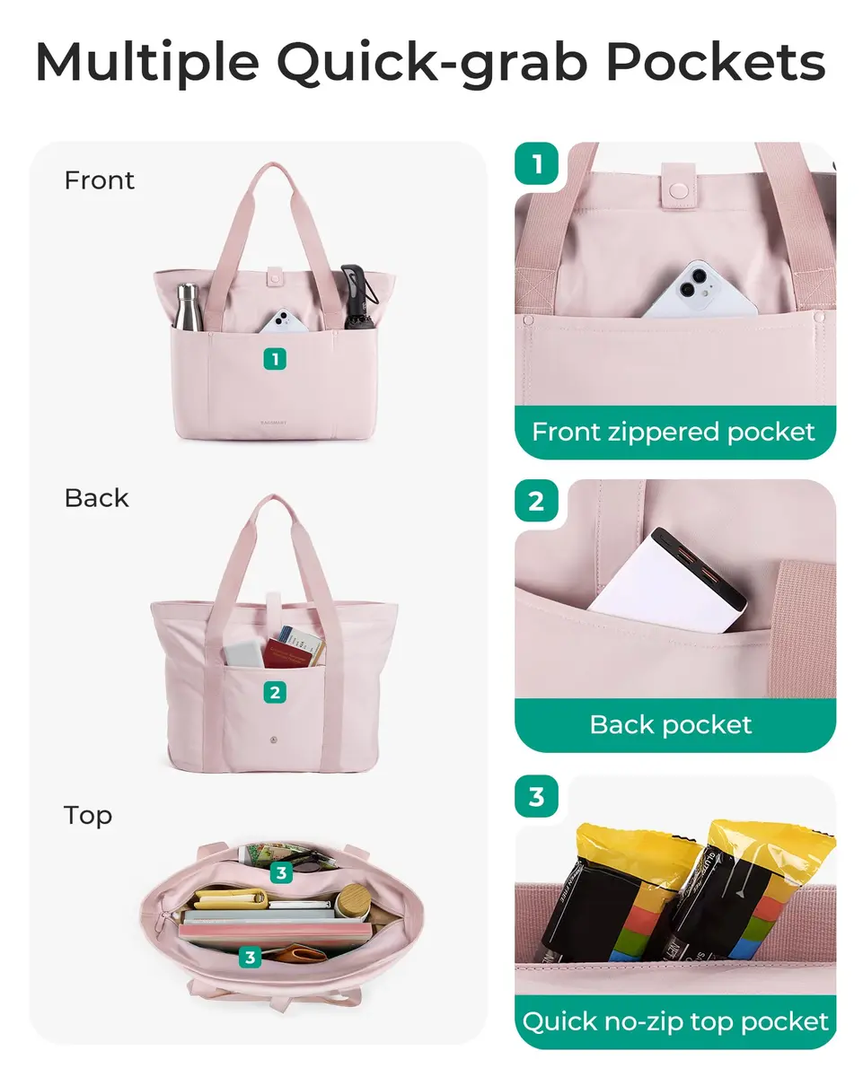 BAGSMART Foldable Tote Bag for Women | Large Capacity, Water-Resistant, Travel & Work Friendly - view 4