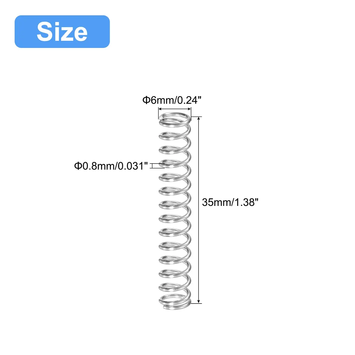 uxcell Compression Spring 5Pcs 304 Stainless Steel 6mm OD 0.8mm Wire 35mm Length | High Elasticity & Corrosion Resistance - view 2