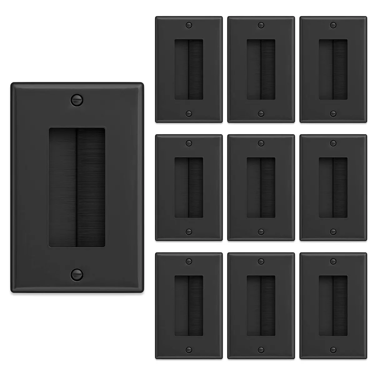 iwillink Black Brush Wall Plate 10 Pack | Single Gang Cable Pass Through Insert for Wires - main product image