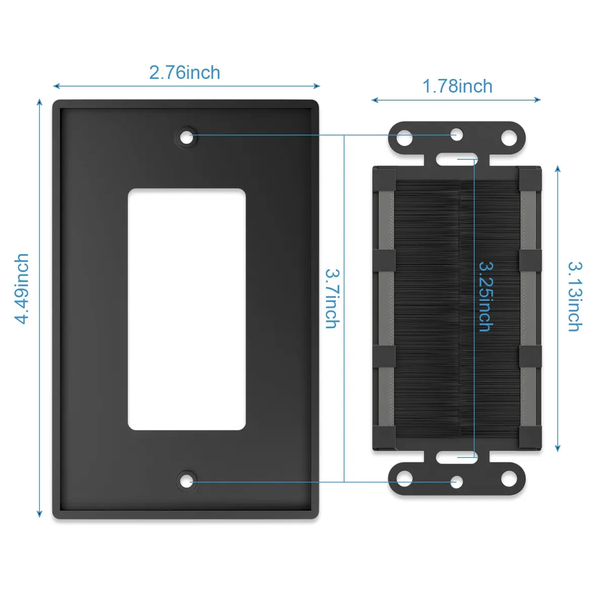 iwillink Black Brush Wall Plate 10 Pack | Single Gang Cable Pass Through Insert for Wires - view 2