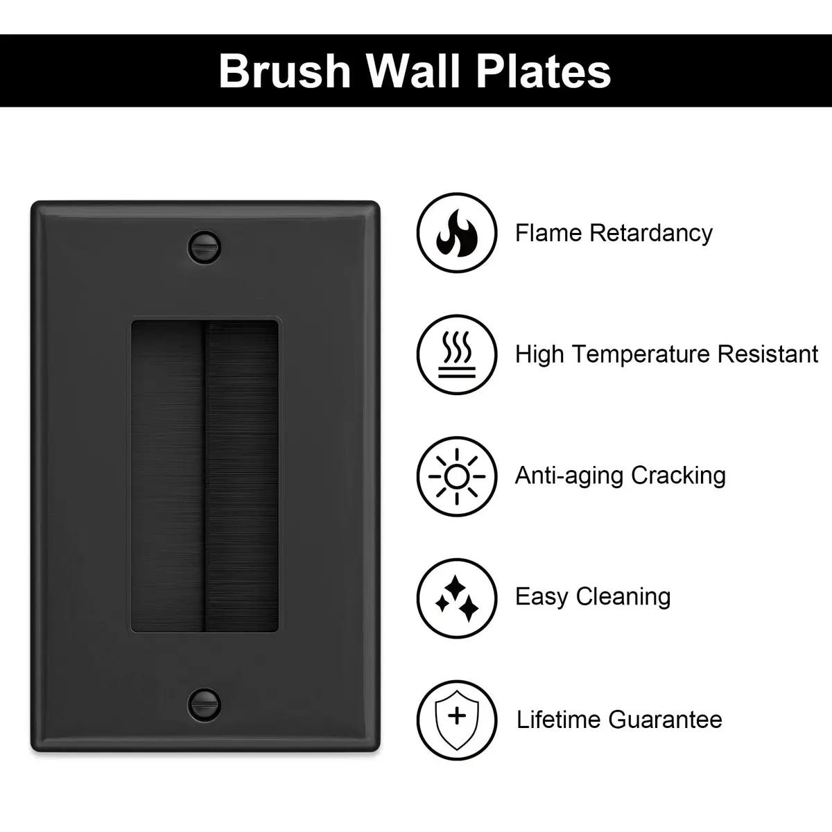 iwillink Black Brush Wall Plate 10 Pack | Single Gang Cable Pass Through Insert for Wires - view 3