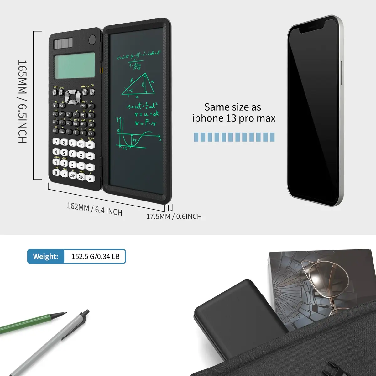 NEWYES Scientific Calculator for Students 82MS | Notepad & Solar Power, 240 Functions, Compact & Portable (6.5 inch) - view 5