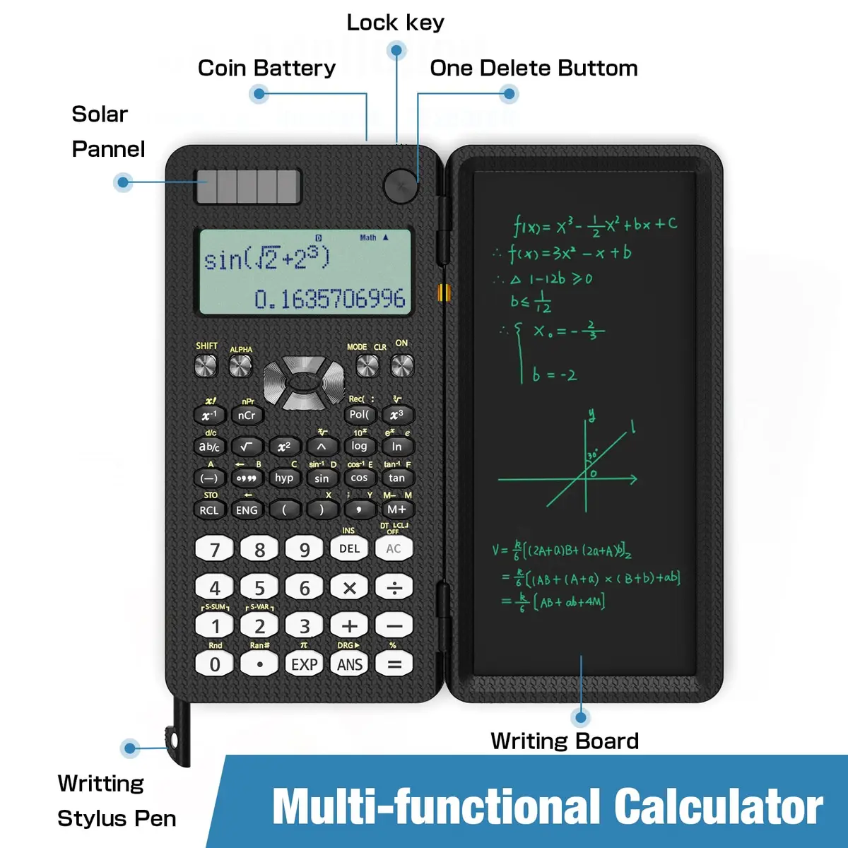 NEWYES Scientific Calculator for Students 82MS | Notepad & Solar Power, 240 Functions, Compact & Portable (6.5 inch) - view 2