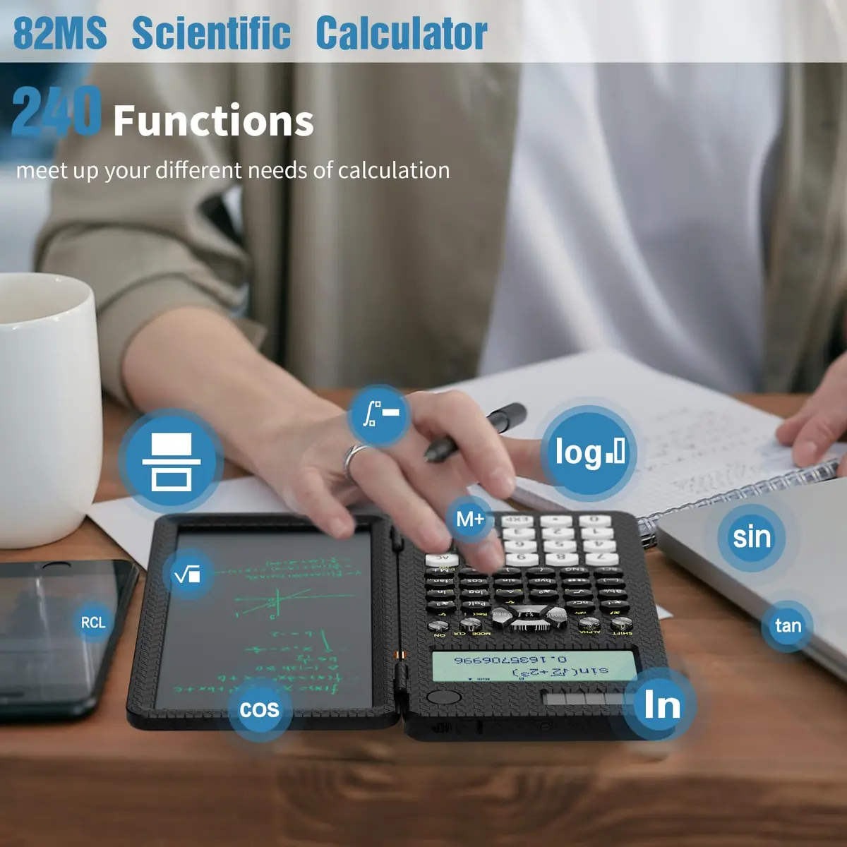 NEWYES Scientific Calculator for Students 82MS | Notepad & Solar Power, 240 Functions, Compact & Portable (6.5 inch) - view 3