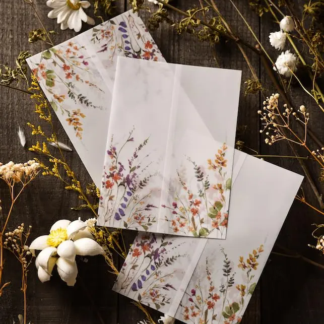 Puremigo 50 Pack Wildflower Printed Pre-Folded Vellum Jackets for 5x7 Invitations - 115GSM Vellum Paper 5x7 Jackets - Wedding Invitations Wraps - Transparent - view 7