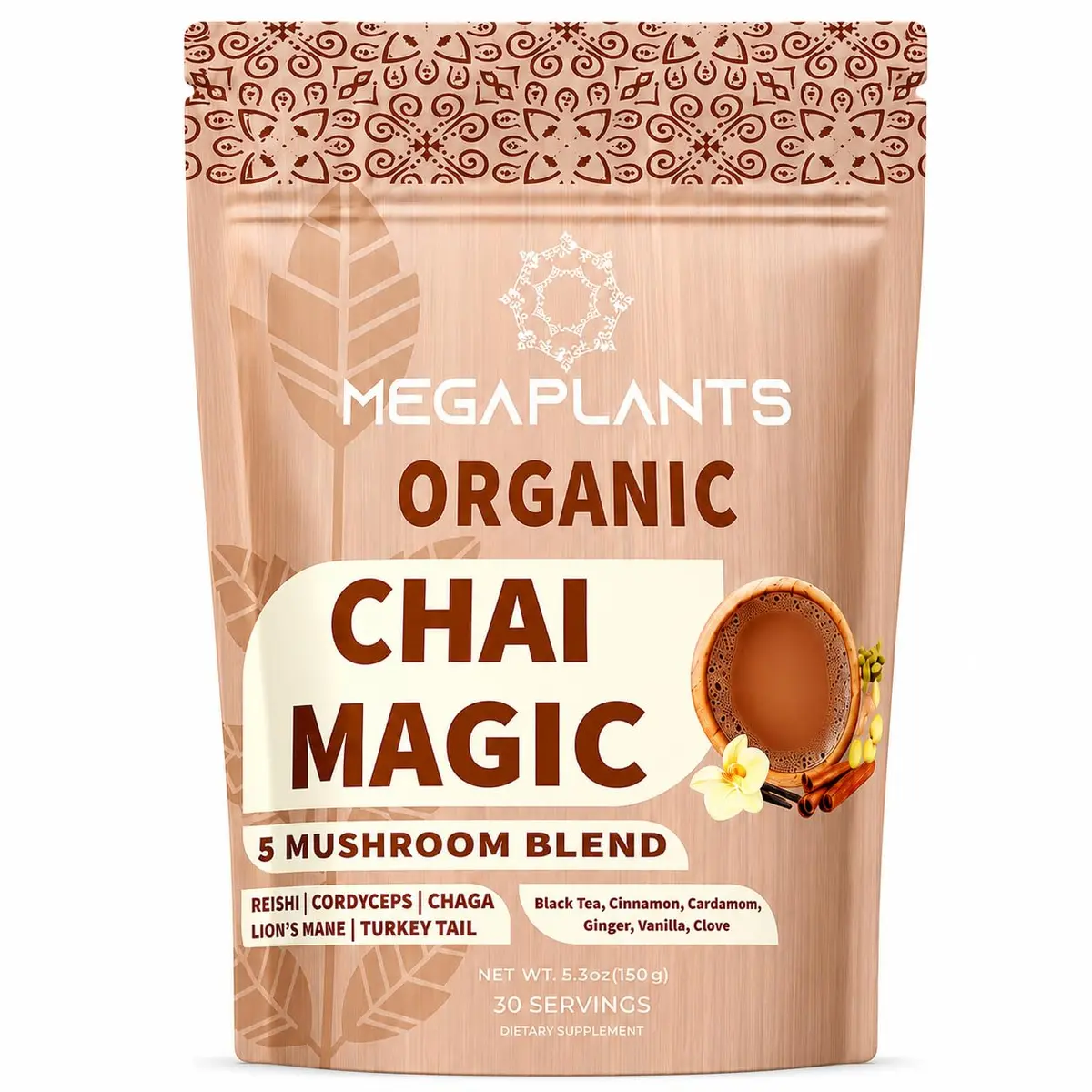 Megaplants Mushroom Chai Tea | Organic Masala Chai Latte Coffee Alternative for Focus & Wellness - main product image