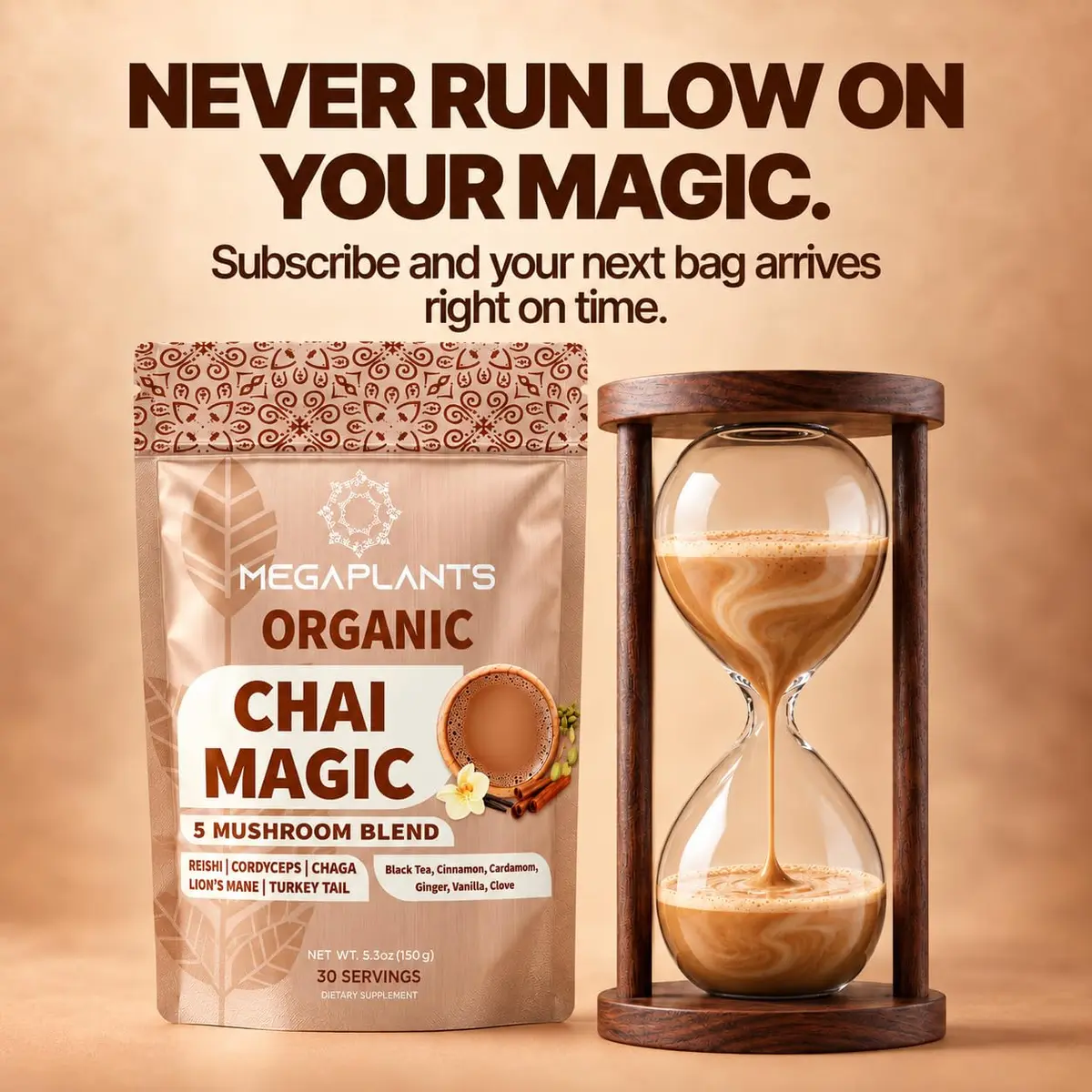 Megaplants Mushroom Chai Tea | Organic Masala Chai Latte Coffee Alternative for Focus & Wellness - view 7