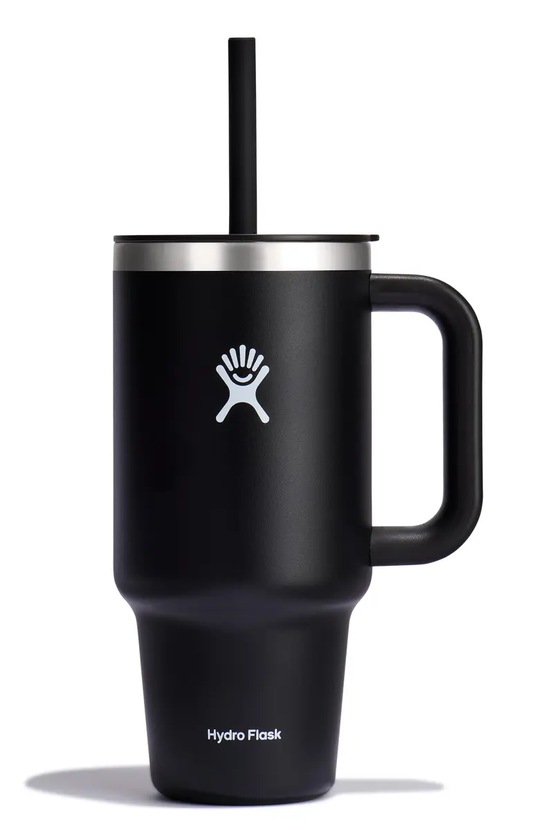 Hydro Flask Travel Tumbler with Handle, Lid and Straw - Insulated Stainless Steel 946ml (32 Oz) Black | Keeps Cold 24 Hrs - main product image