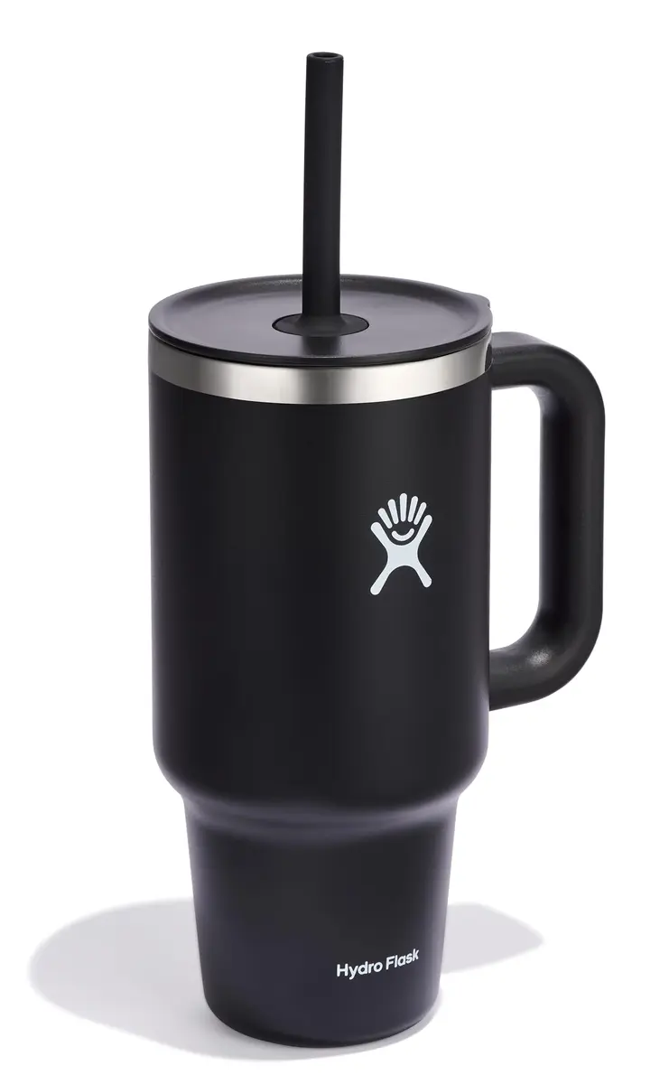 Hydro Flask Travel Tumbler with Handle, Lid and Straw - Insulated Stainless Steel 946ml (32 Oz) Black | Keeps Cold 24 Hrs - view 2