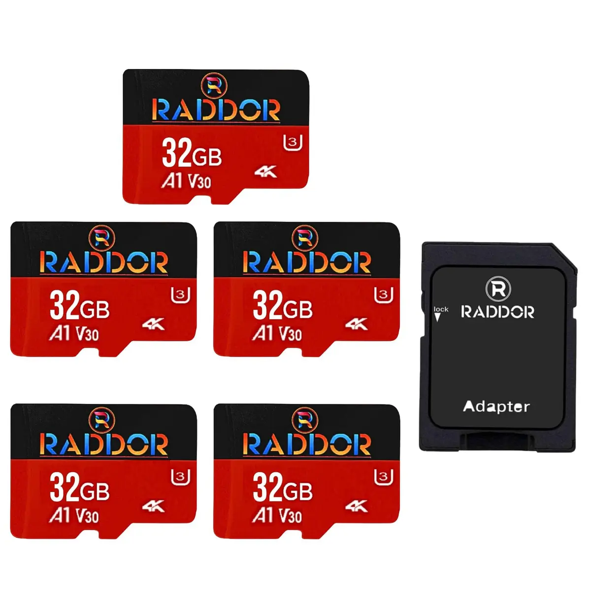 R Raddor Memory Card 32GB 5Pack | 4K Ultra HD, U3, V30, Class10, Lightning Fast 95MB/s - main product image