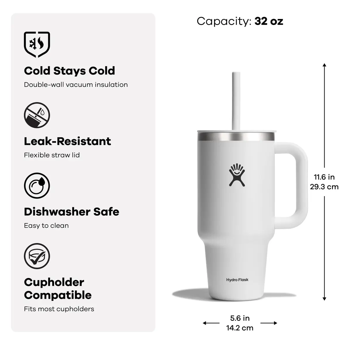 Hydro Flask Travel Tumbler with Handle, Lid and Straw - Insulated Stainless Steel 946ml (32 Oz) Dew | Keeps Drinks Cold for Hours - view 3
