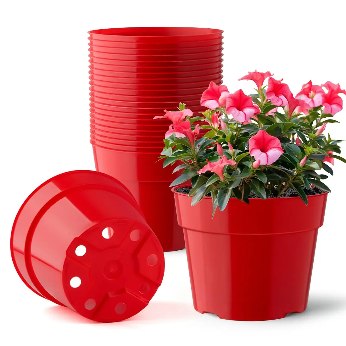 RooTrimmer 6 Inch Red Plastic Plant Pots with Saucers & Mesh Pads (20-Pack) | Durable Nursery Pots for Indoor/Outdoor Use - main product image