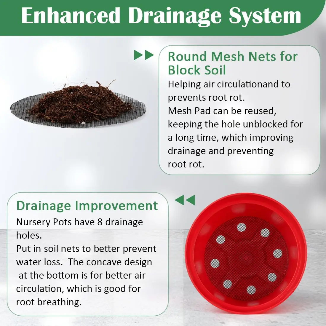 RooTrimmer 6 Inch Red Plastic Plant Pots with Saucers & Mesh Pads (20-Pack) | Durable Nursery Pots for Indoor/Outdoor Use - view 3
