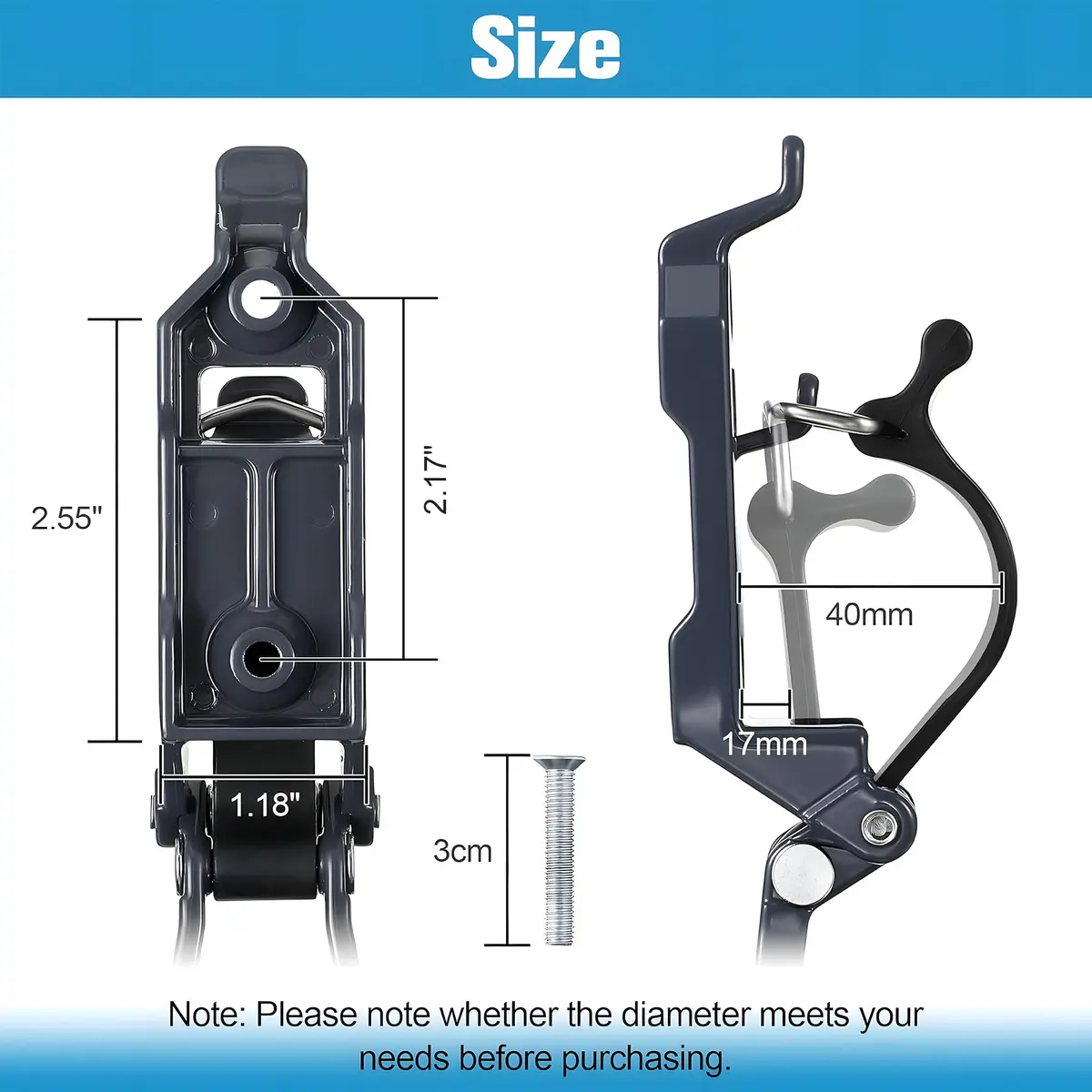 Gulfmew Heavy Duty Metal Shovel Holder for Truck, 2 Pcs Mount with Rubber Grip | 2.56 x 1.27 in (6.5 x 3.2 cm) Base, 0.67-1.57 in (1.7-4.0 cm) Tool Diameter - view 4