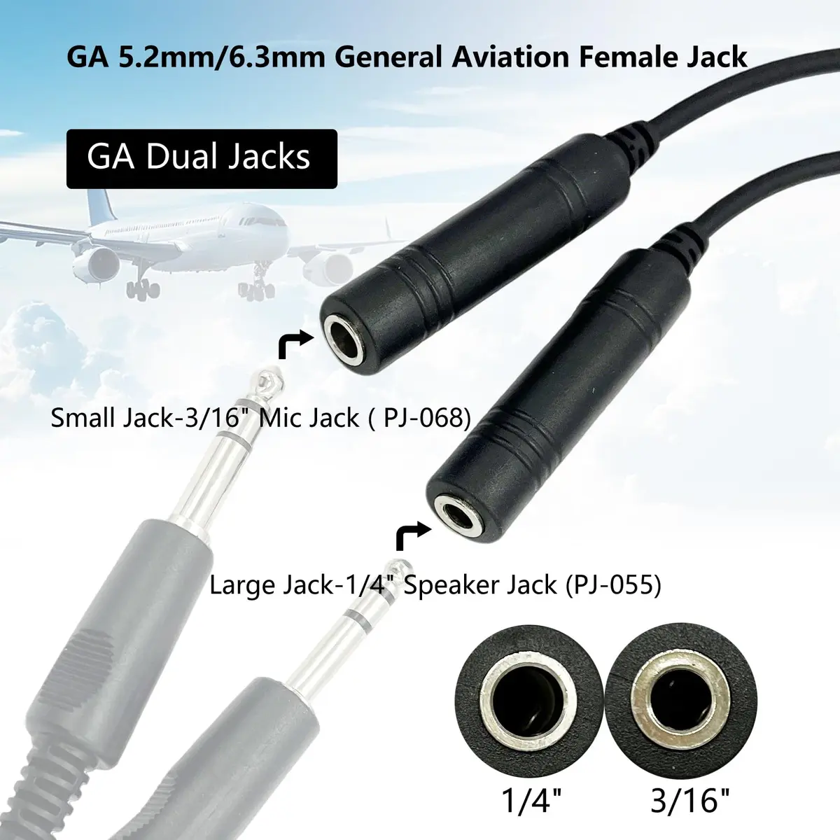WODASEN Airbus Headset Adapter for General Aviation Dual Jacks to Airbus XLR 5 Pin, Black - view 4