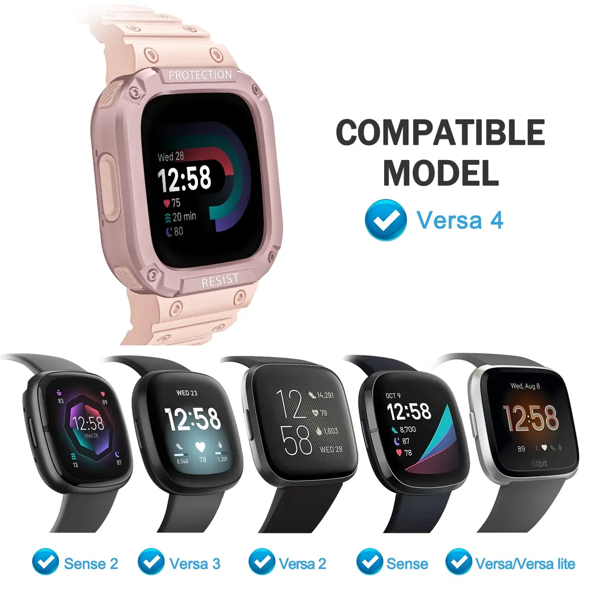 FINTIE Rugged Band with Case for Fitbit Versa 4/3/2/1 & Sense 2/1 | 165mm-245mm Wrist Size - view 2