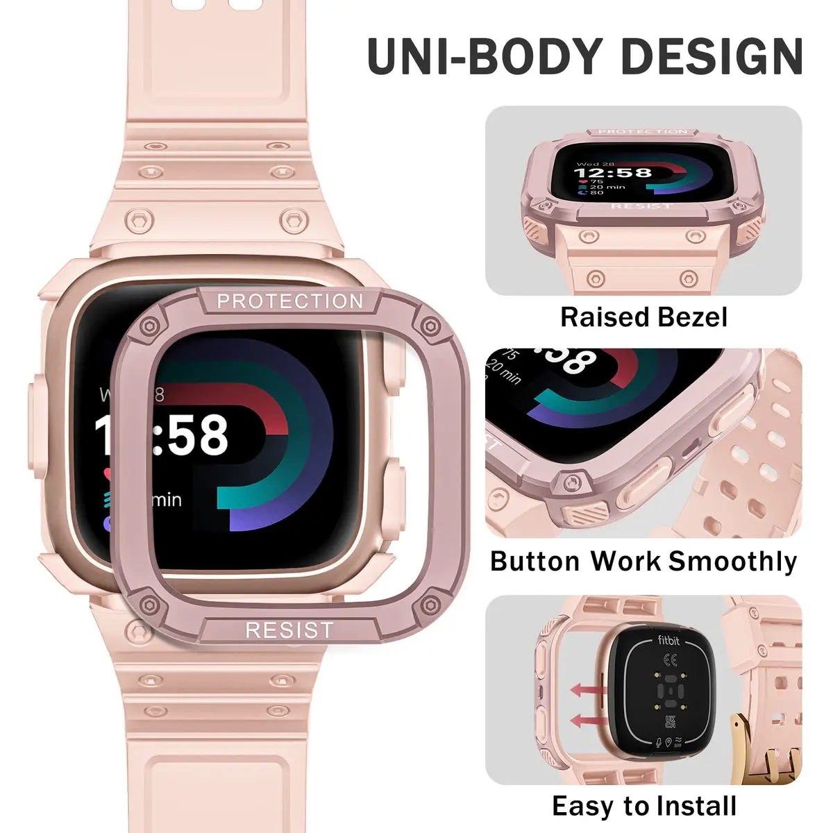 FINTIE Rugged Band with Case for Fitbit Versa 4/3/2/1 & Sense 2/1 | 165mm-245mm Wrist Size - view 3