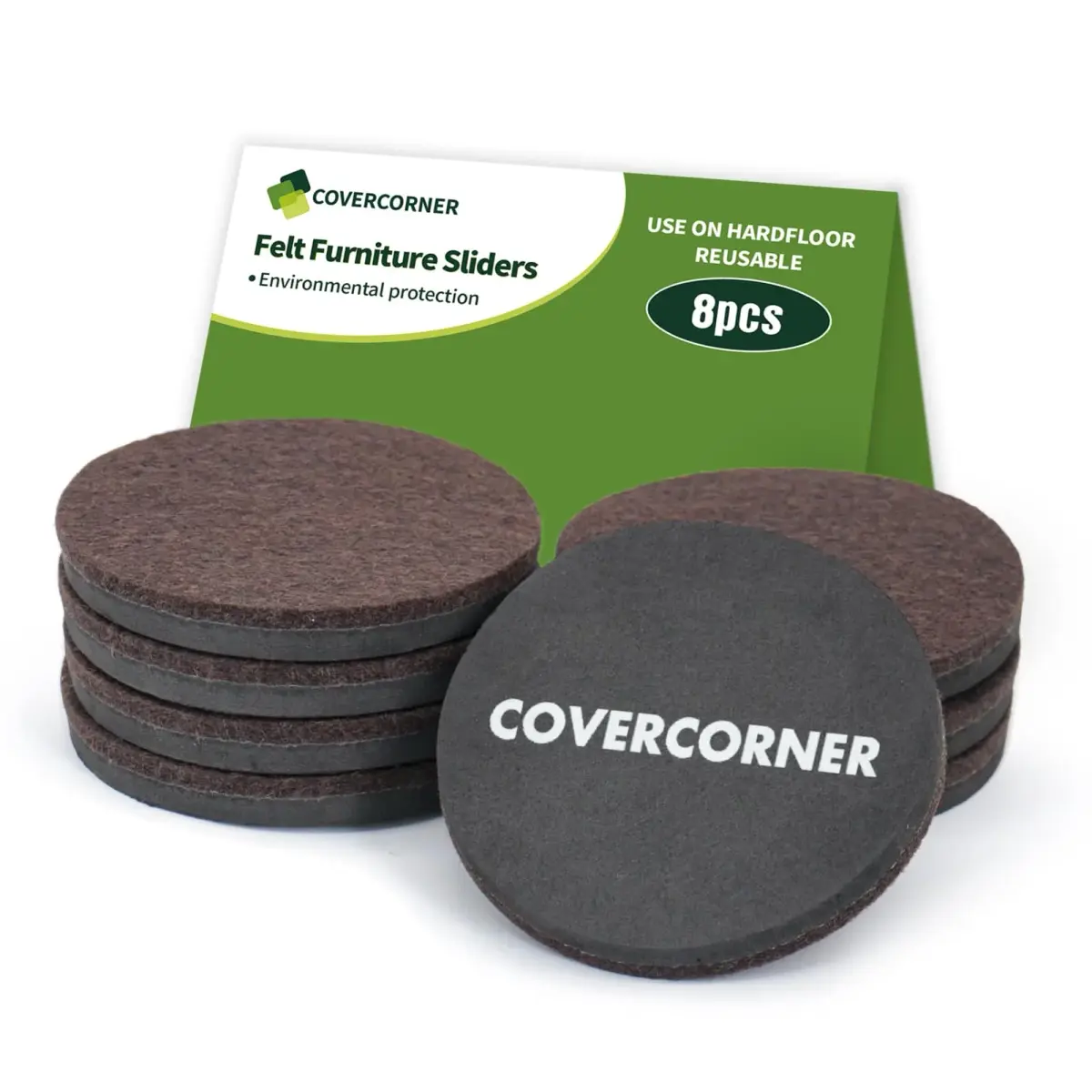COVERCORNER Felt Furniture Sliders for Hardwood Floors 8 PCS, 3 1/2" (8.9 cm) | Easy Furniture Moving & Floor Protection - main product image