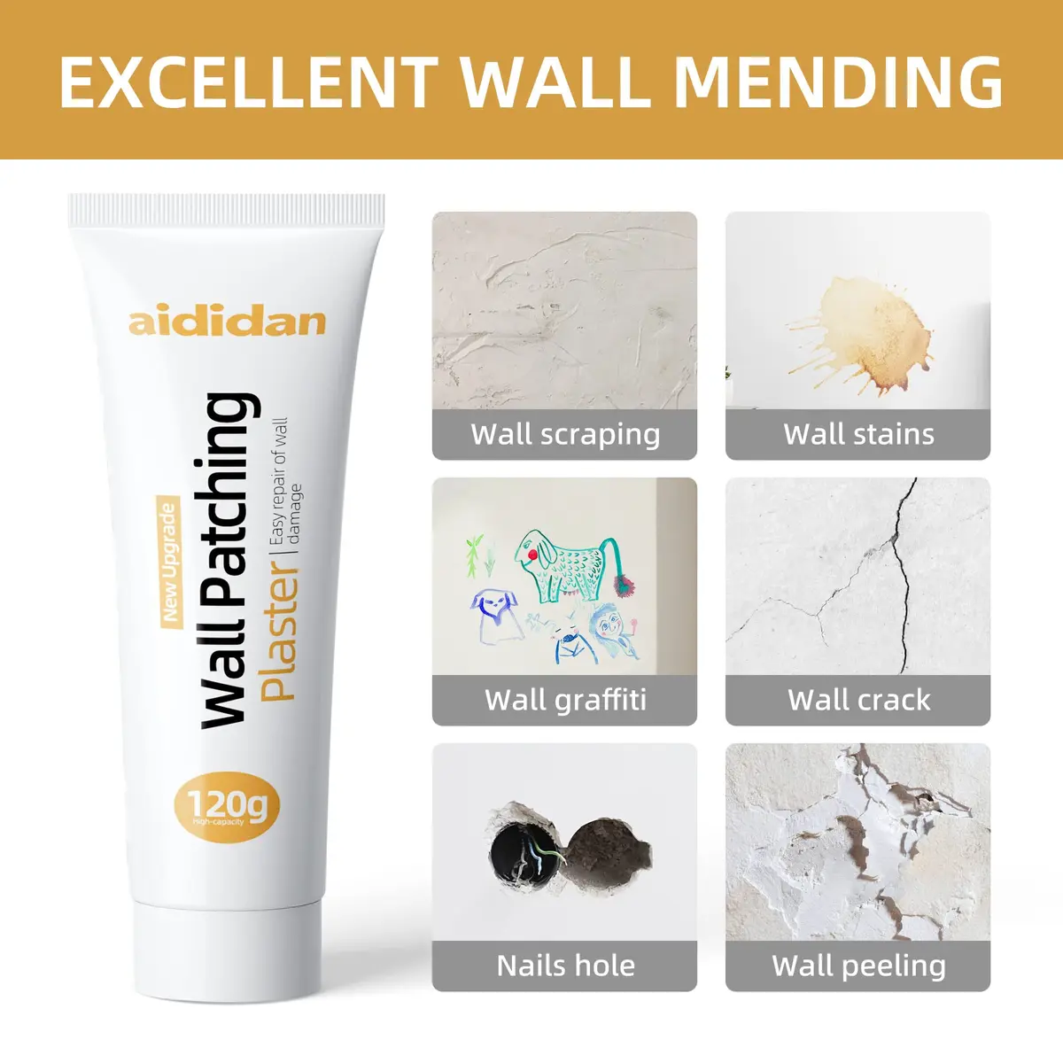 aididan Drywall Repair Kit 3 Pack | Fast & Waterproof Wall Patch Paste - view 2