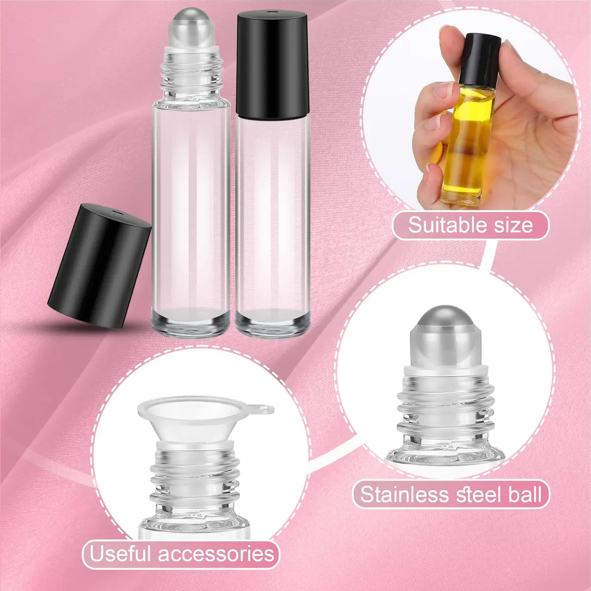 Sumind 150 Pcs Glass Essential Oil Roller Bottles 10 ml | Leakproof, Reusable, Travel Friendly - view 3