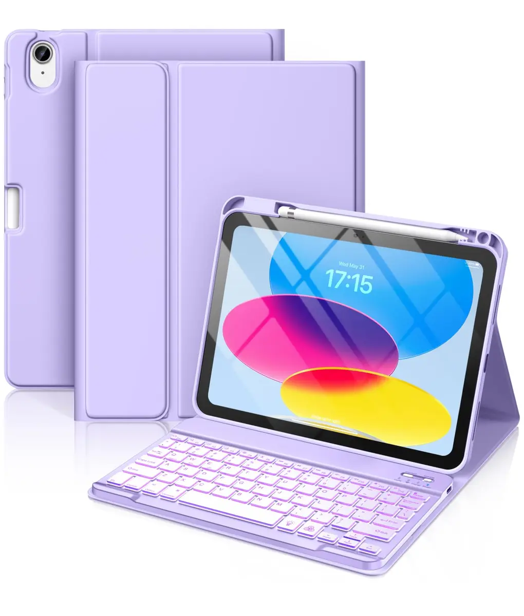 Hamile Keyboard Case for iPad A16 11th & 10th Gen | 7-Color Backlit, Detachable, Slim Design - main product image