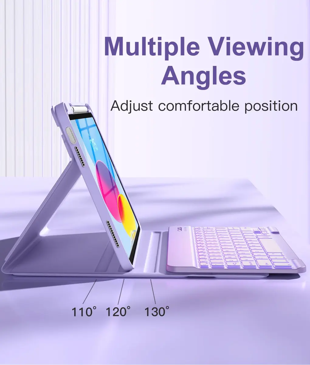 Hamile Keyboard Case for iPad A16 11th & 10th Gen | 7-Color Backlit, Detachable, Slim Design - view 5