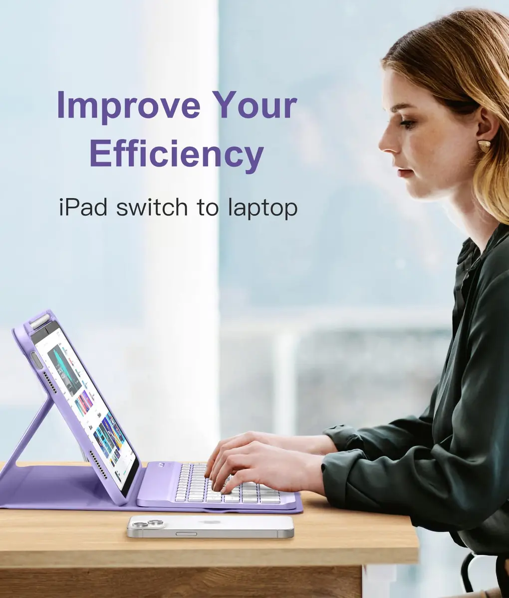 Hamile Keyboard Case for iPad A16 11th & 10th Gen | 7-Color Backlit, Detachable, Slim Design - view 7