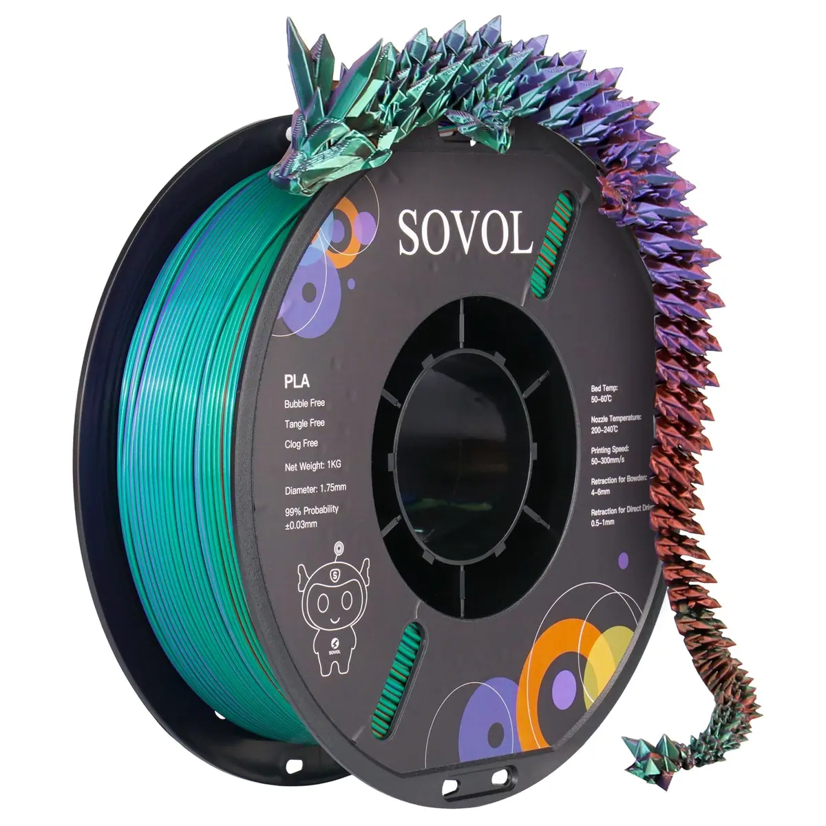 Sovol 3D Printer PLA Filament Silk Tricolor 1.75mm 1kg | Multicolor Silk with US Raw Material - main product image