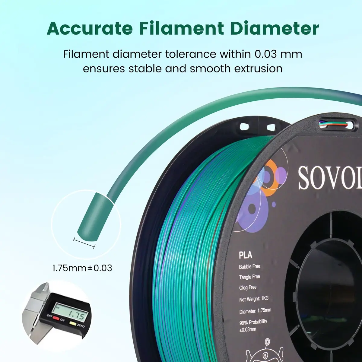 Sovol 3D Printer PLA Filament Silk Tricolor 1.75mm 1kg | Multicolor Silk with US Raw Material - view 5