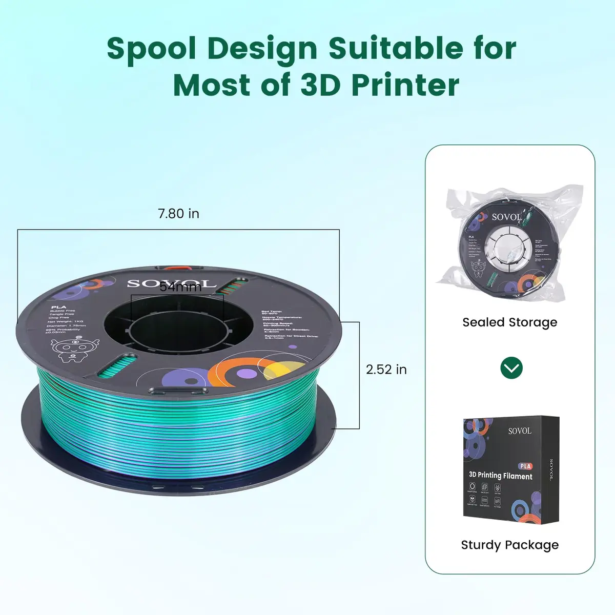 Sovol 3D Printer PLA Filament Silk Tricolor 1.75mm 1kg | Multicolor Silk with US Raw Material - view 7