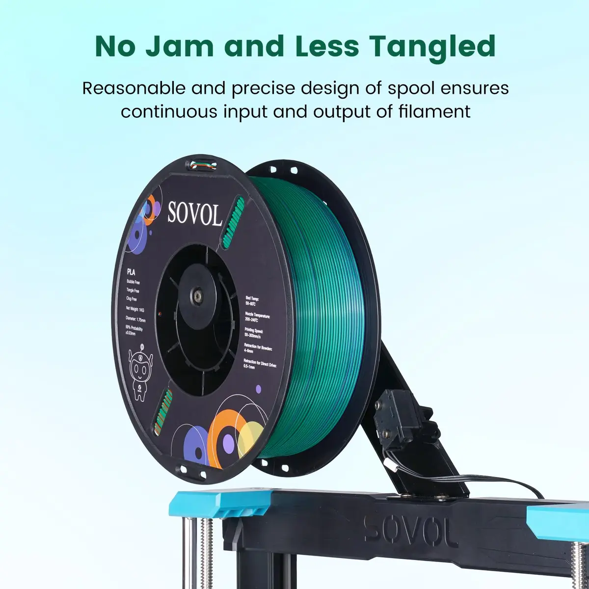 Sovol 3D Printer PLA Filament Silk Tricolor 1.75mm 1kg | Multicolor Silk with US Raw Material - view 4