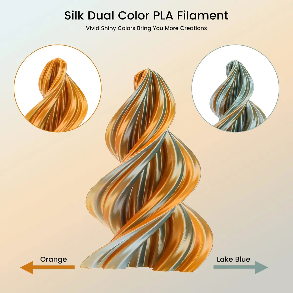 Sovol Dual Color Silk PLA Filament 1kg | Orange + Light Blue, Co-extruded, Easy to Print - view 2