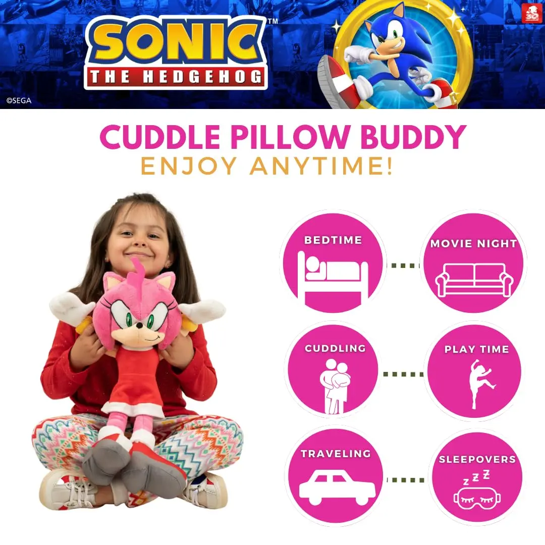 Franco Amy Rose Plush Cuddle Pillow Buddy 46cm (18.5") | Officially Licensed Sonic The Hedgehog Toy for Kids - view 3