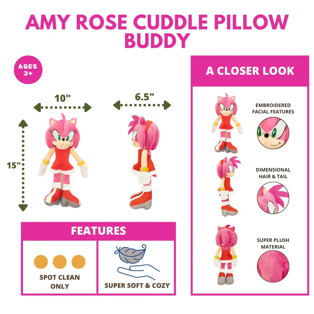 Franco Amy Rose Plush Cuddle Pillow Buddy 46cm (18.5") | Officially Licensed Sonic The Hedgehog Toy for Kids - view 4