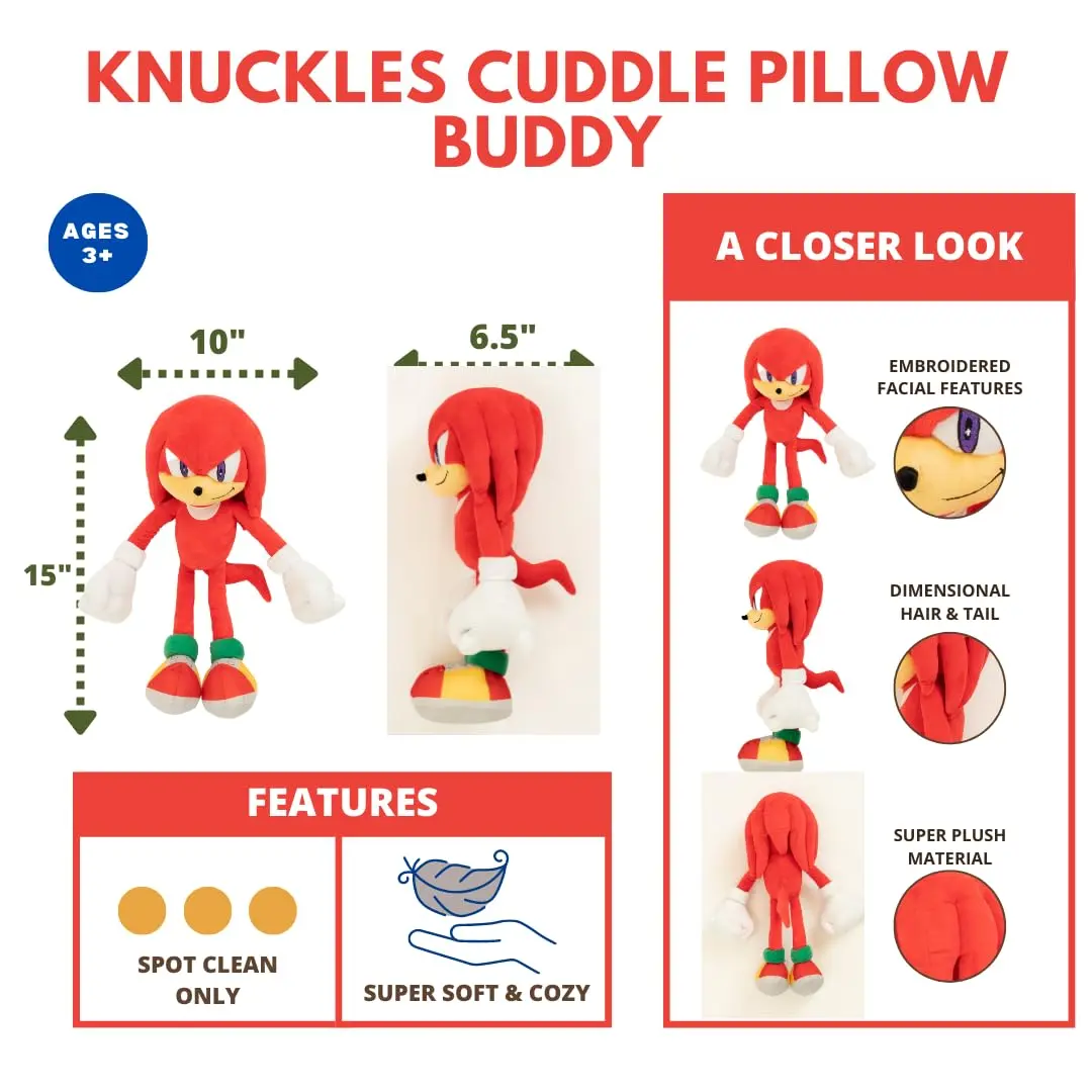 Franco Knuckles the Echidna Plush Cuddle Pillow Buddy 48cm (18.5") | Officially Licensed Sonic The Hedgehog Toy - view 4