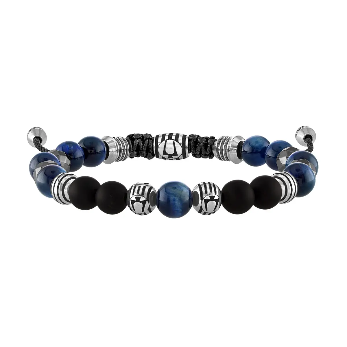 Bulova Jewelry Men's Beaded Blue Tiger's Eye & Hematite Bracelet | Adjustable Stainless Steel Beads (One Size) - main product image