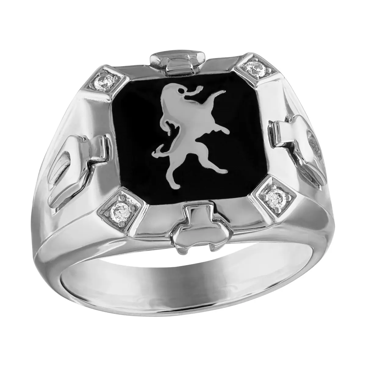 Bulova Men's Jewelry Crest of Bohemia Sterling Silver & Black Enamel Ring Size 10 | Bold Symbol of Strength & Nobility - main product image