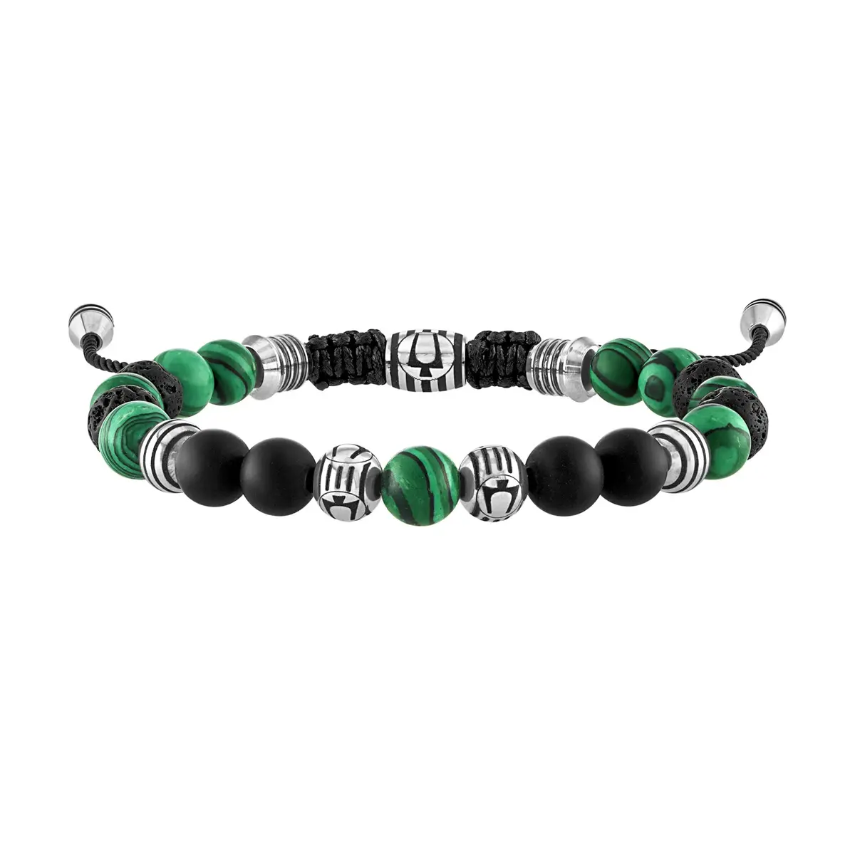 Bulova Men's Classic Beaded Malachite,Black Onyx, Lava Bead Bracelet | Adjustable 8MM Beads, Stainless Steel Accents - main product image