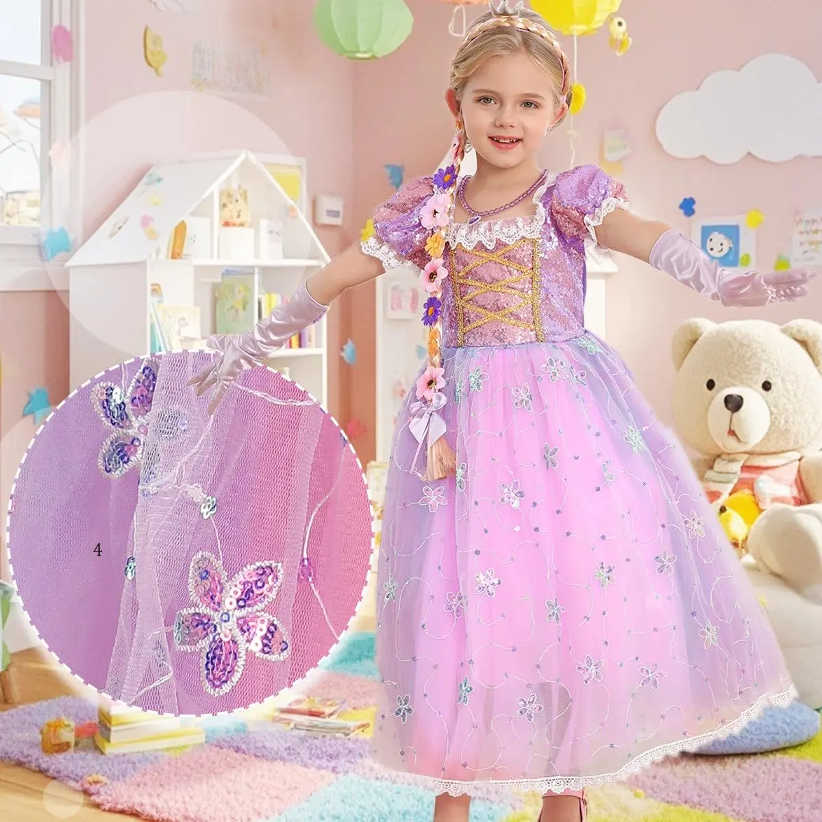 iTVTi Girls Purple Princess Cosplay Dress Costume,5-6 Years | Fairy Tale Role Play Outfit - view 5