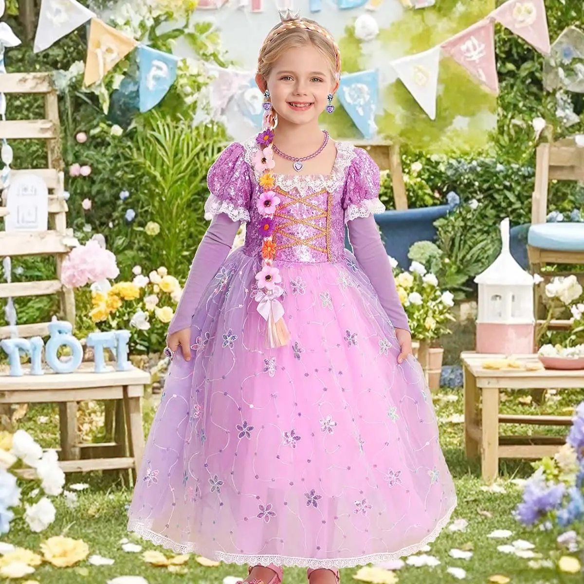 iTVTi Girls Purple Princess Cosplay Dress Costume,5-6 Years | Fairy Tale Role Play Outfit - view 2