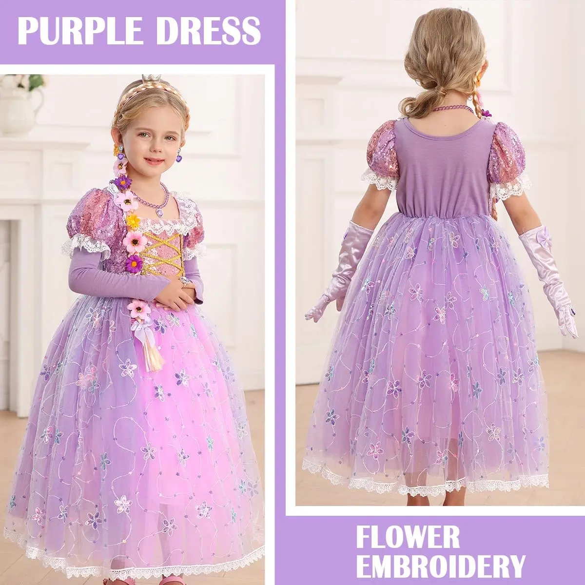 iTVTi Girls Purple Princess Cosplay Dress Costume,5-6 Years | Fairy Tale Role Play Outfit - view 3