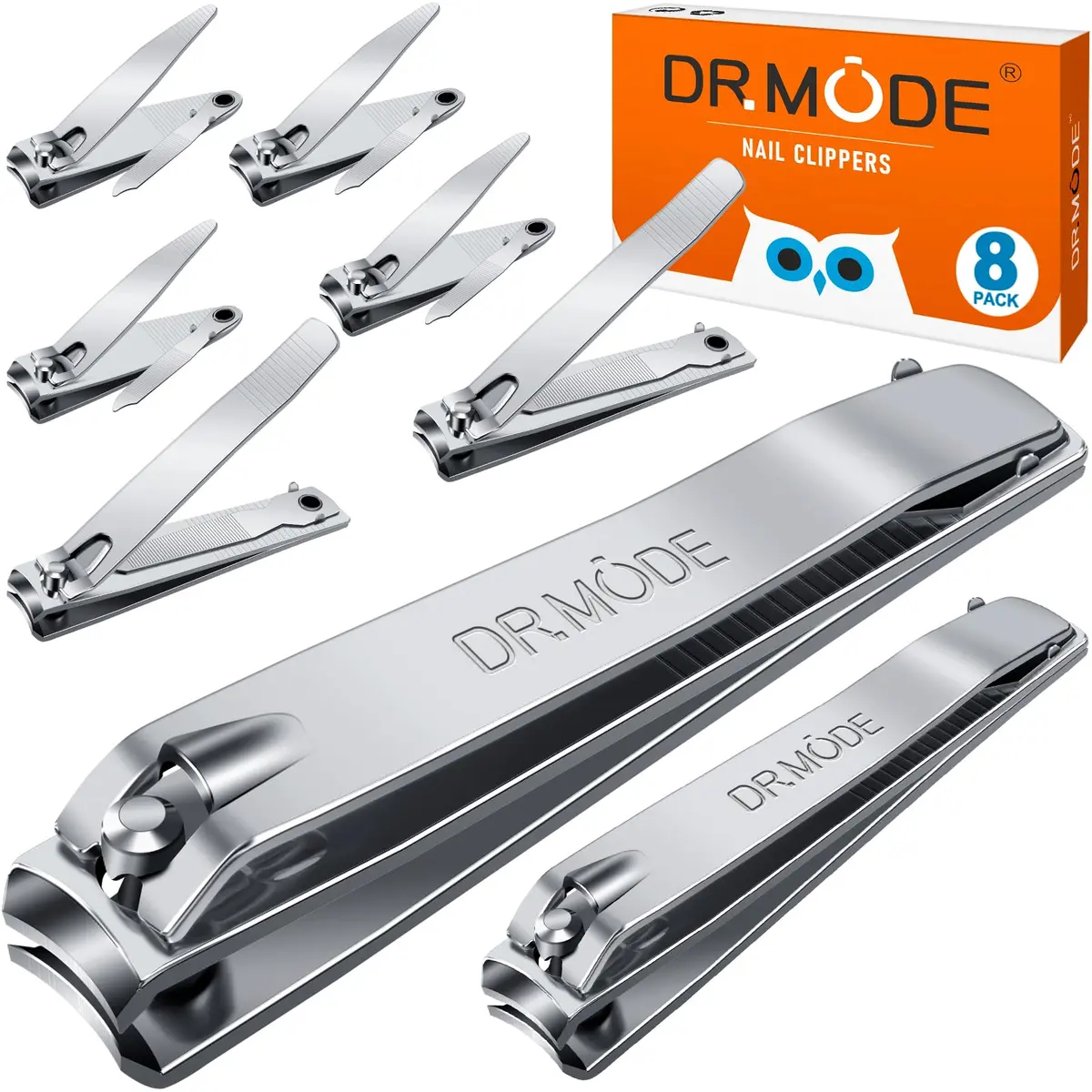 DRMODE Finger Nail Clippers Adult, 8 Pack for Men Women | Sharp Stainless Steel Nail Cutter Set - main product image