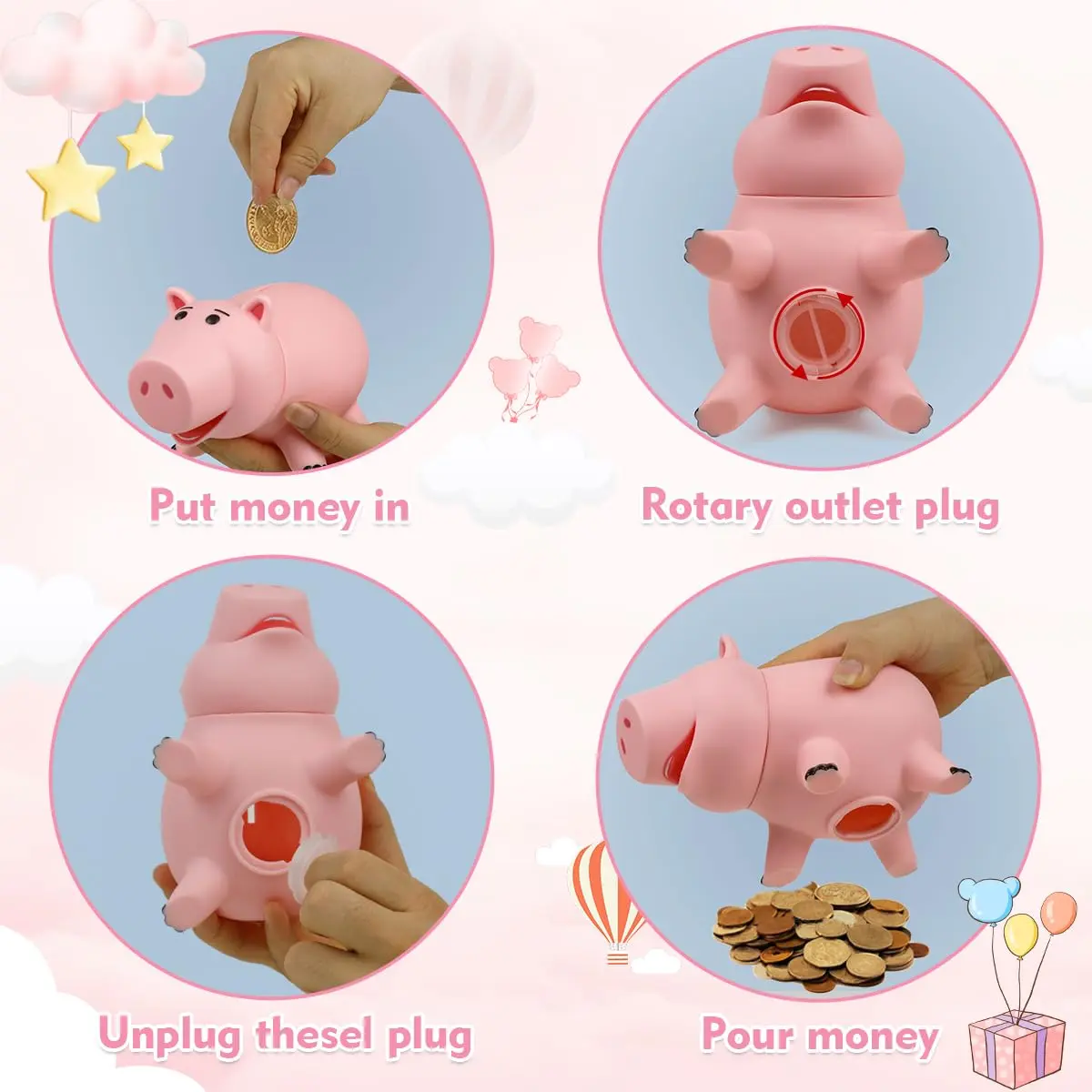 PHOCAS Pink Piggy Bank Unbreakable 7.6" x 4.8" x 4.8" | Durable Kids Coin Bank for Saving - view 4