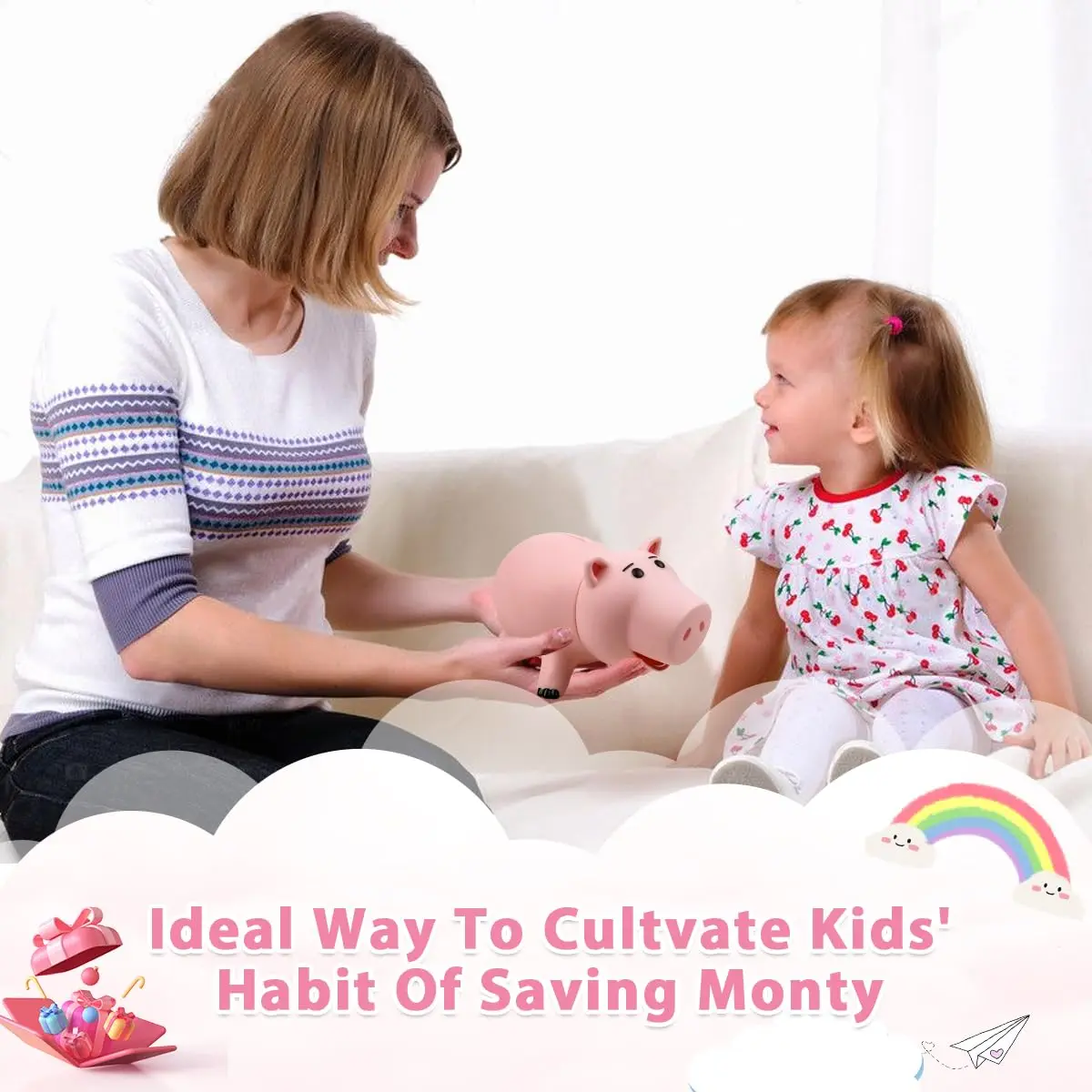 PHOCAS Pink Piggy Bank Unbreakable 7.6" x 4.8" x 4.8" | Durable Kids Coin Bank for Saving - view 5