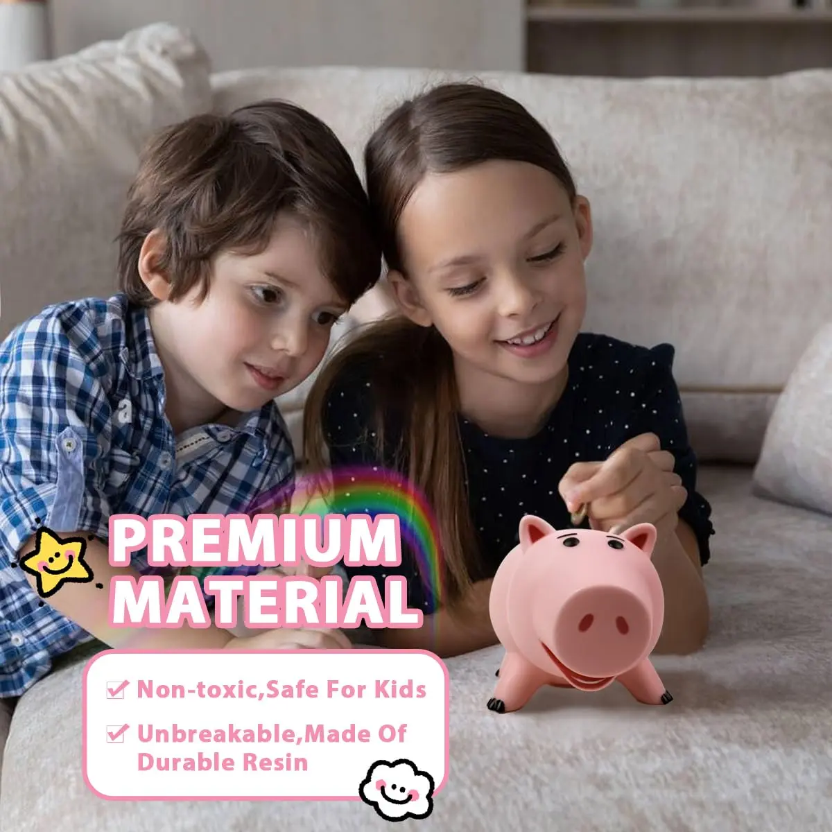 PHOCAS Pink Piggy Bank Unbreakable 7.6" x 4.8" x 4.8" | Durable Kids Coin Bank for Saving - view 6