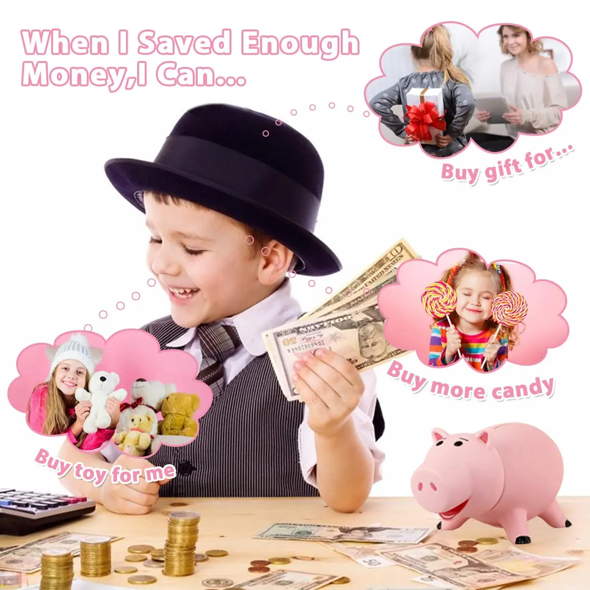 PHOCAS Pink Piggy Bank Unbreakable 7.6" x 4.8" x 4.8" | Durable Kids Coin Bank for Saving - view 7