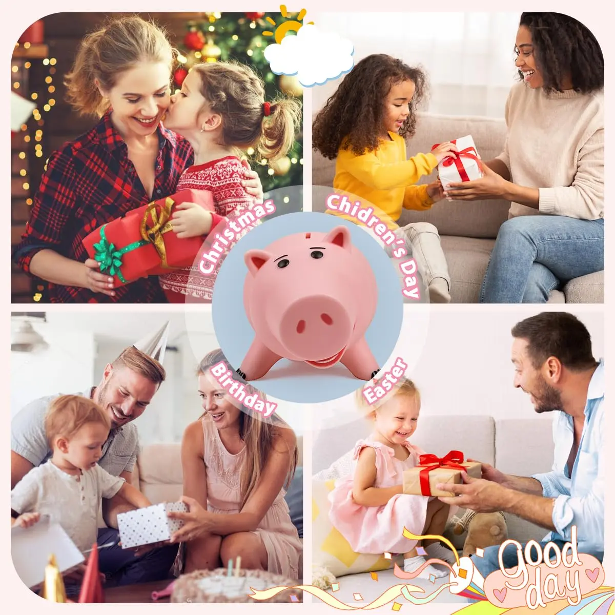 PHOCAS Pink Piggy Bank Unbreakable 7.6" x 4.8" x 4.8" | Durable Kids Coin Bank for Saving - view 8
