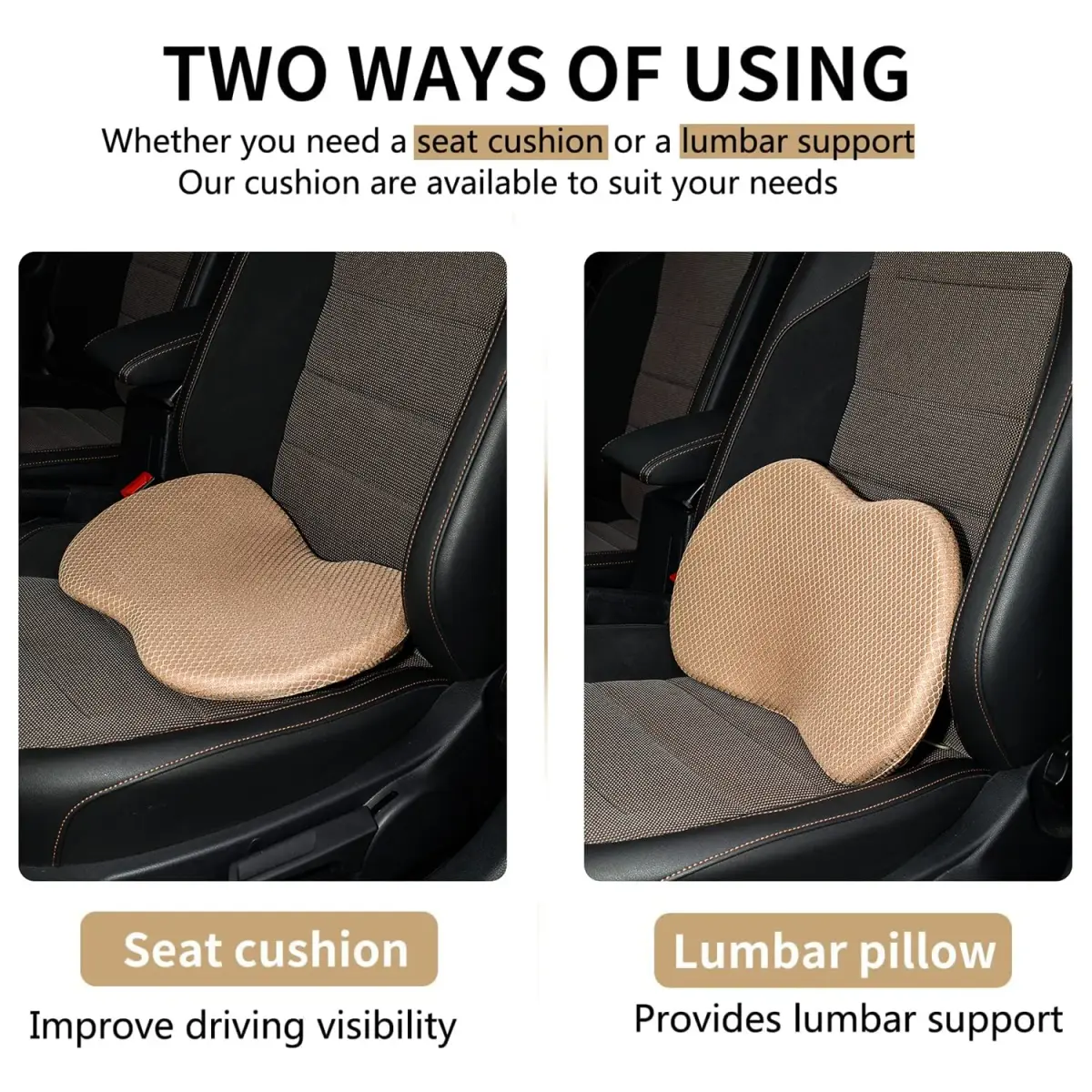 Livtribe Ergonomic Car Seat Cushion with Lumbar Support & 3.5-inch Rise | 44cm (17.3")L x 27cm (10.5")W x 9cm (3.5")H - view 2