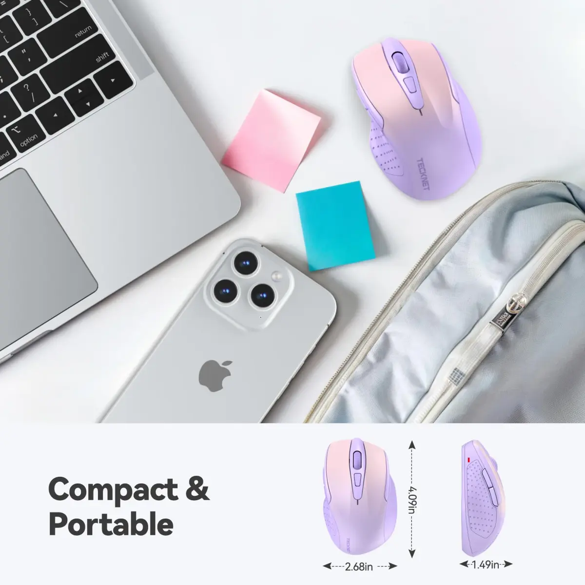 TECKNET Wireless Mouse M003, Gradient Lavender, 2.4G Ergonomic Computer Mouse with 2600 DPI | Right-Handed Use - view 2